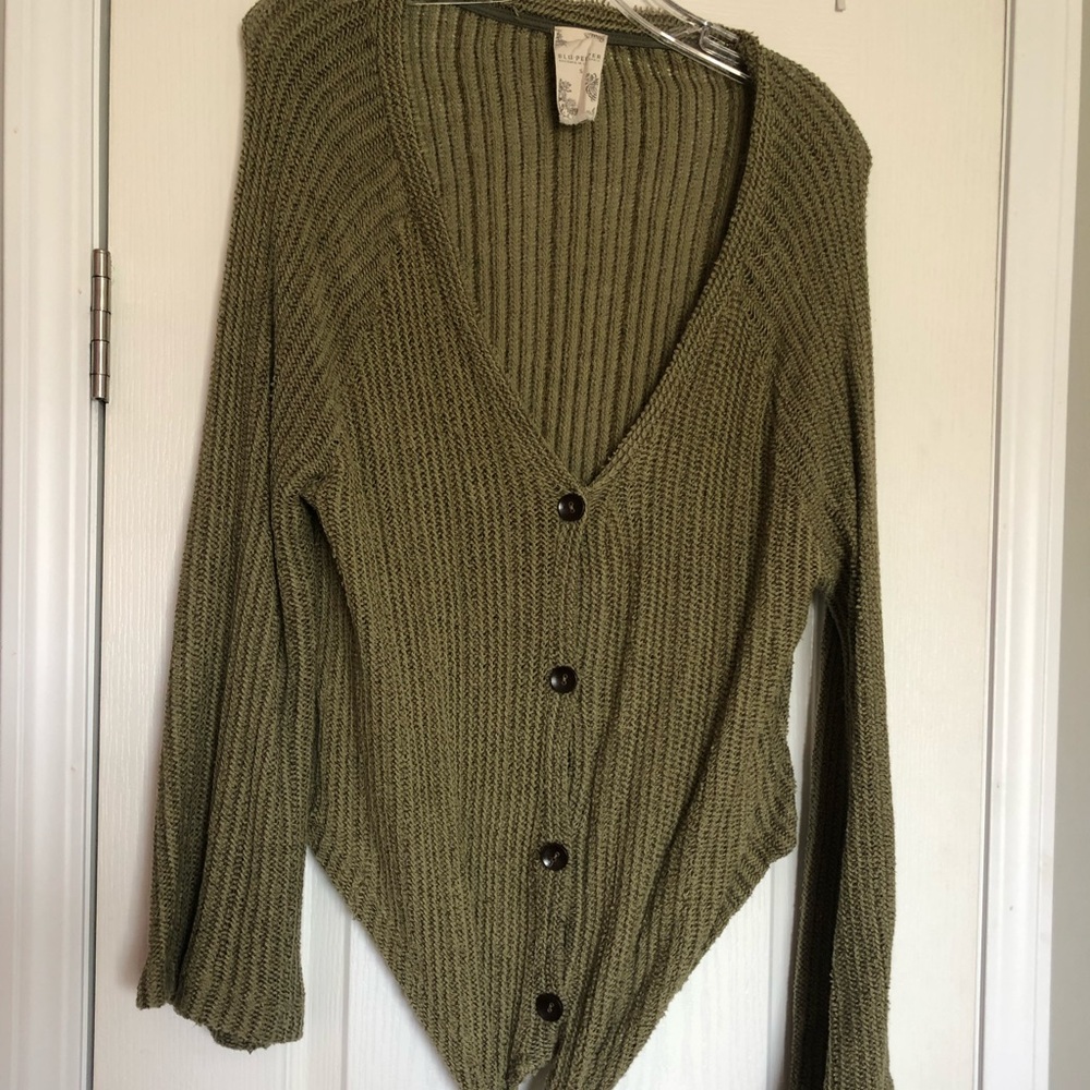Green Sweater with tie in front size medium